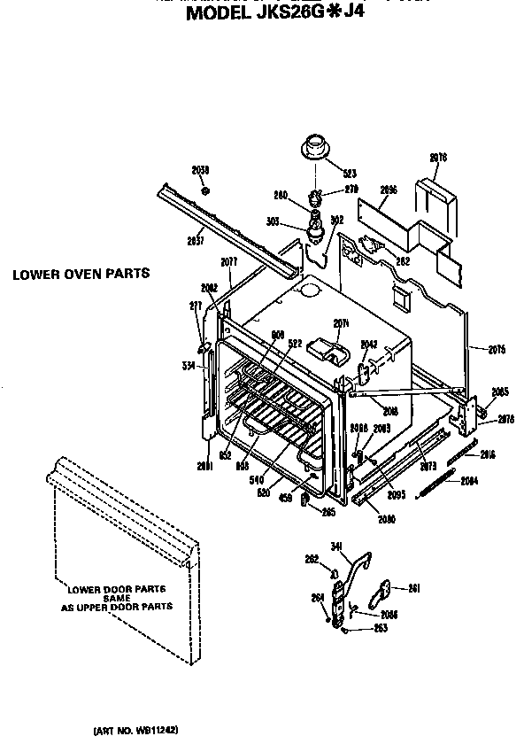 Lower Oven Diagram and Parts List for JKS26GJ4  General Electric Wall Oven