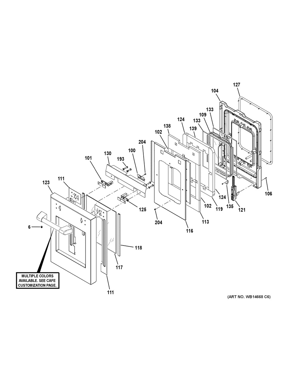 Small Door Assembly Diagram and Parts List for C2Y486P2M1S1  General Electric Range