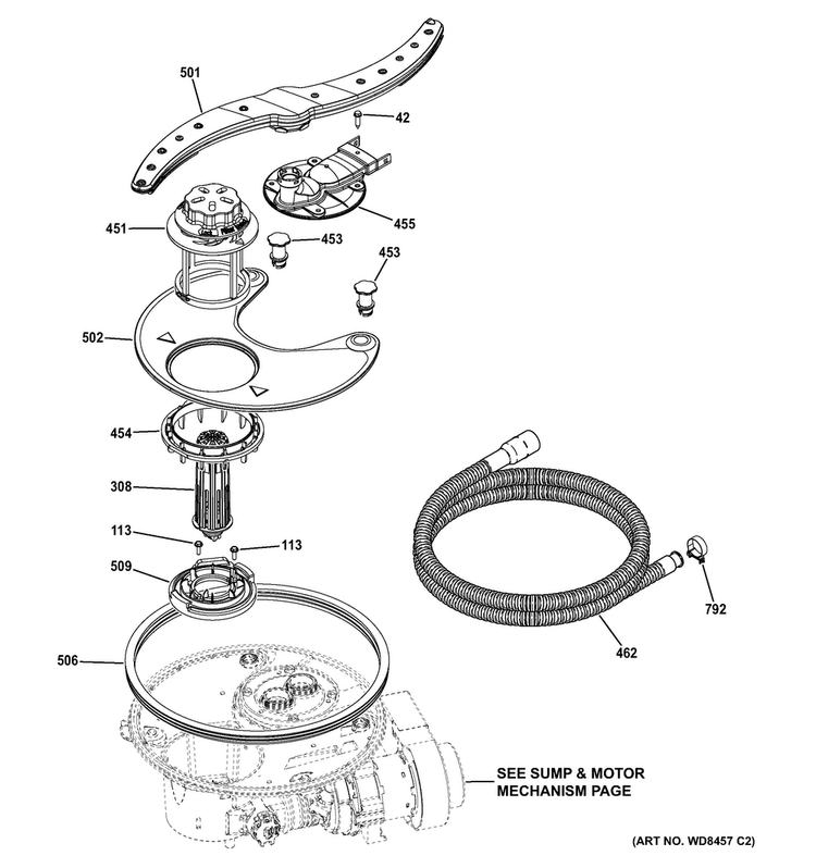 Sump & Filter Assembly Diagram and Parts List for GDF510PMD2MB  General Electric Dishwasher