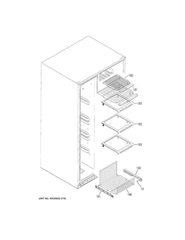 Freezer Shelves Diagram and Parts List for GSS23HGHECWW  General Electric Refrigerator