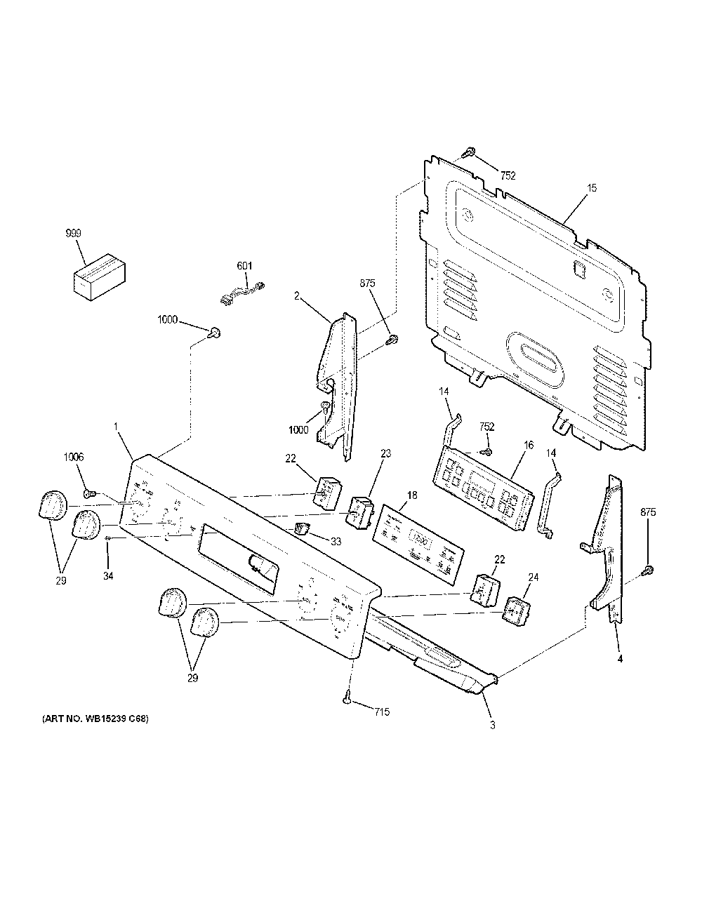 Control panel Diagram and Parts List for JB625DK6WW  General Electric Range
