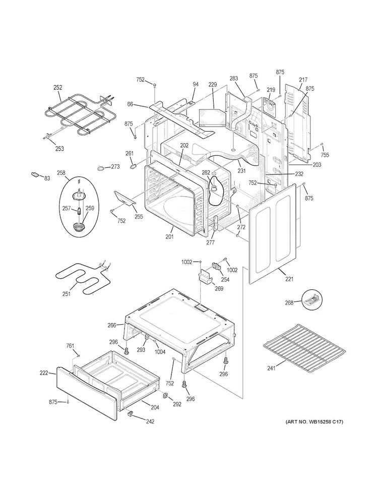 Body Parts Diagram and Parts List for JB655SK1SS  General Electric Range