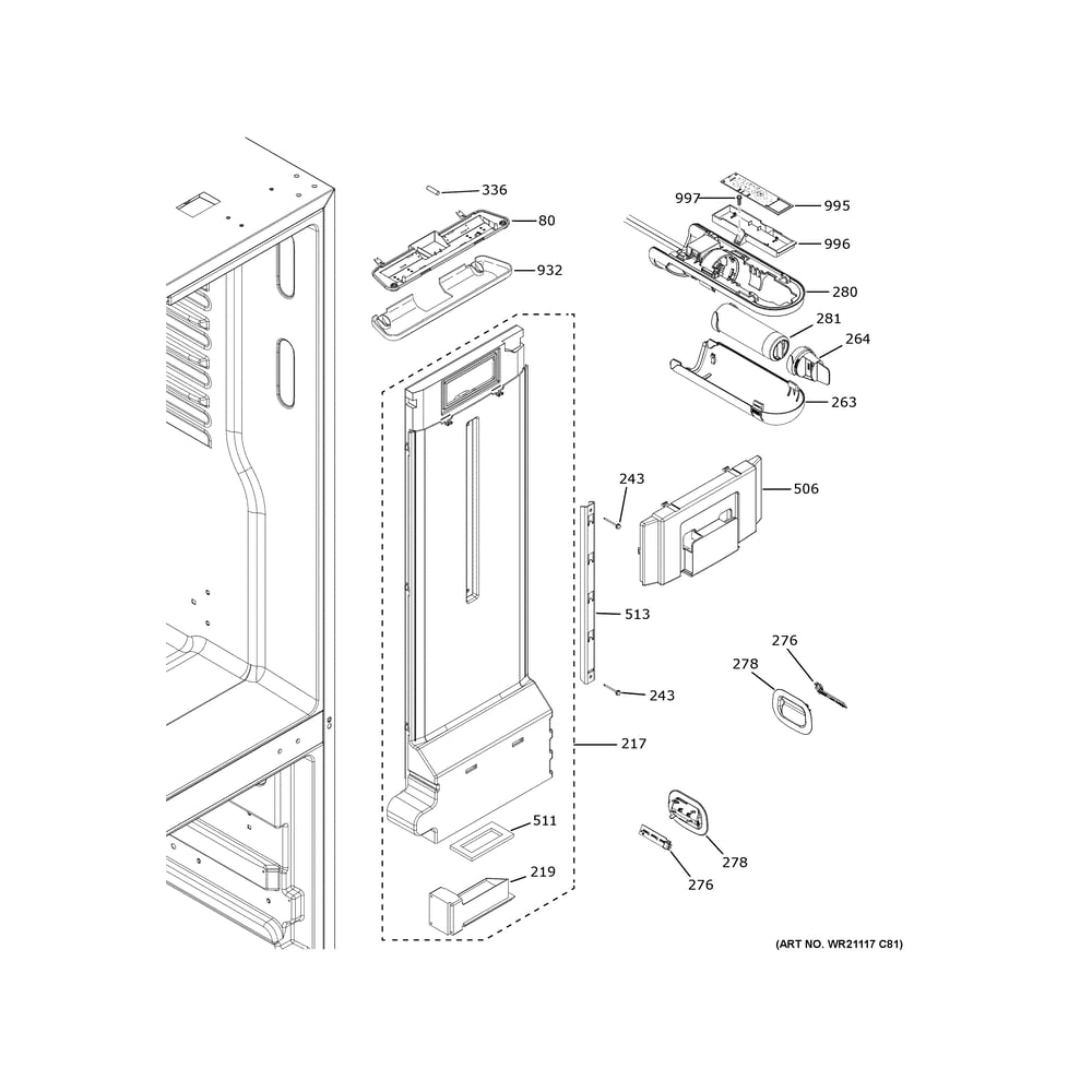 Fresh Food Section Diagram and Parts List for GYE18JYLHFFS  General Electric Refrigerator