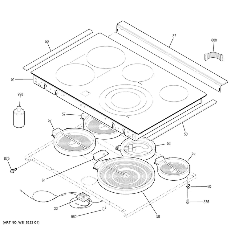 Cooktop Diagram and Parts List for JD750SF3SS  General Electric Range