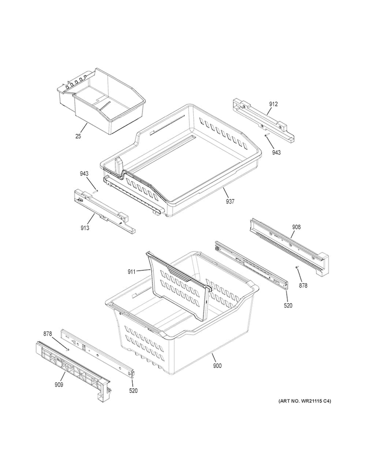 Freezer Shelves Diagram and Parts List for GDE25ESKARSS  General Electric Refrigerator