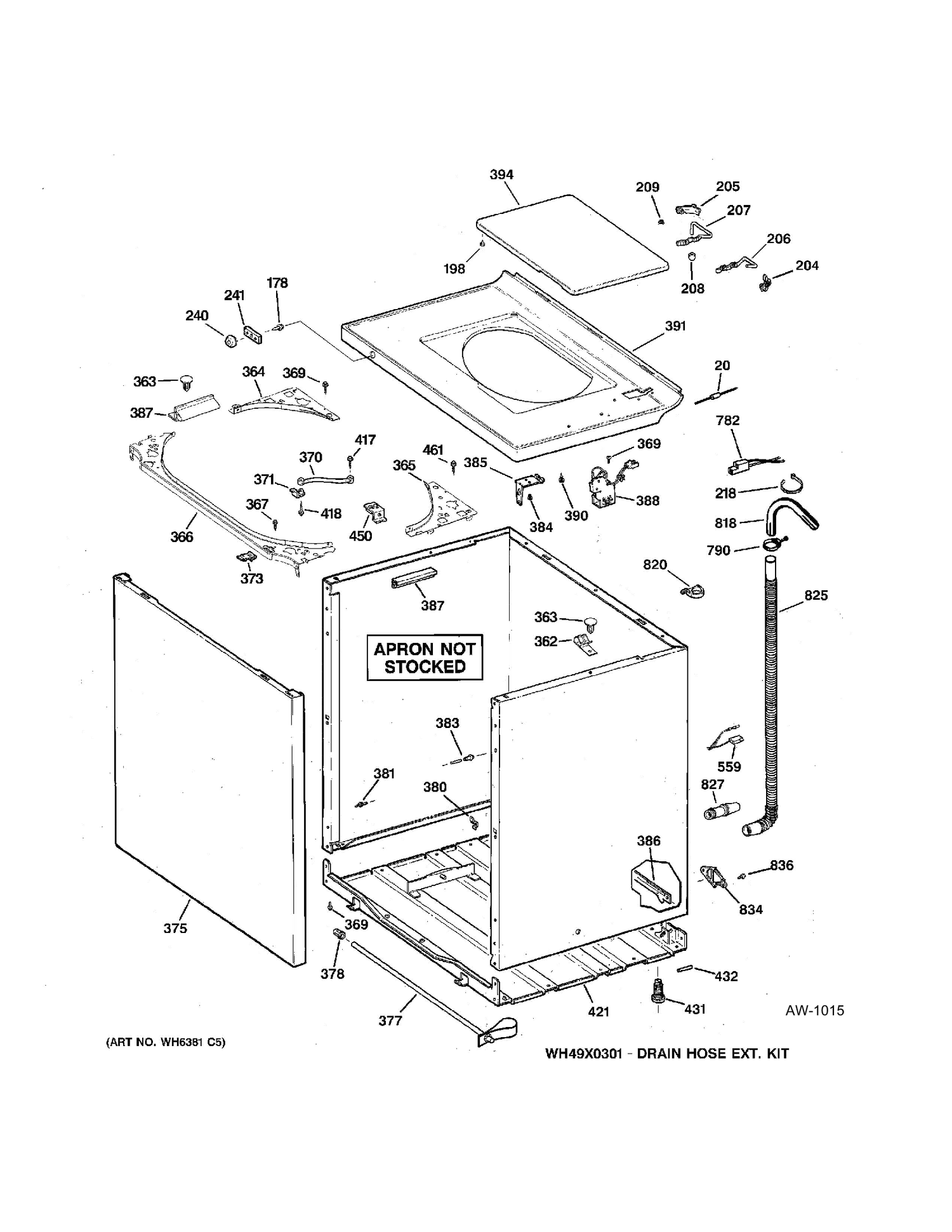 CABINET, COVER & FRONT PANEL Diagram and Parts List for WCCD2050J2WC  General Electric Washer
