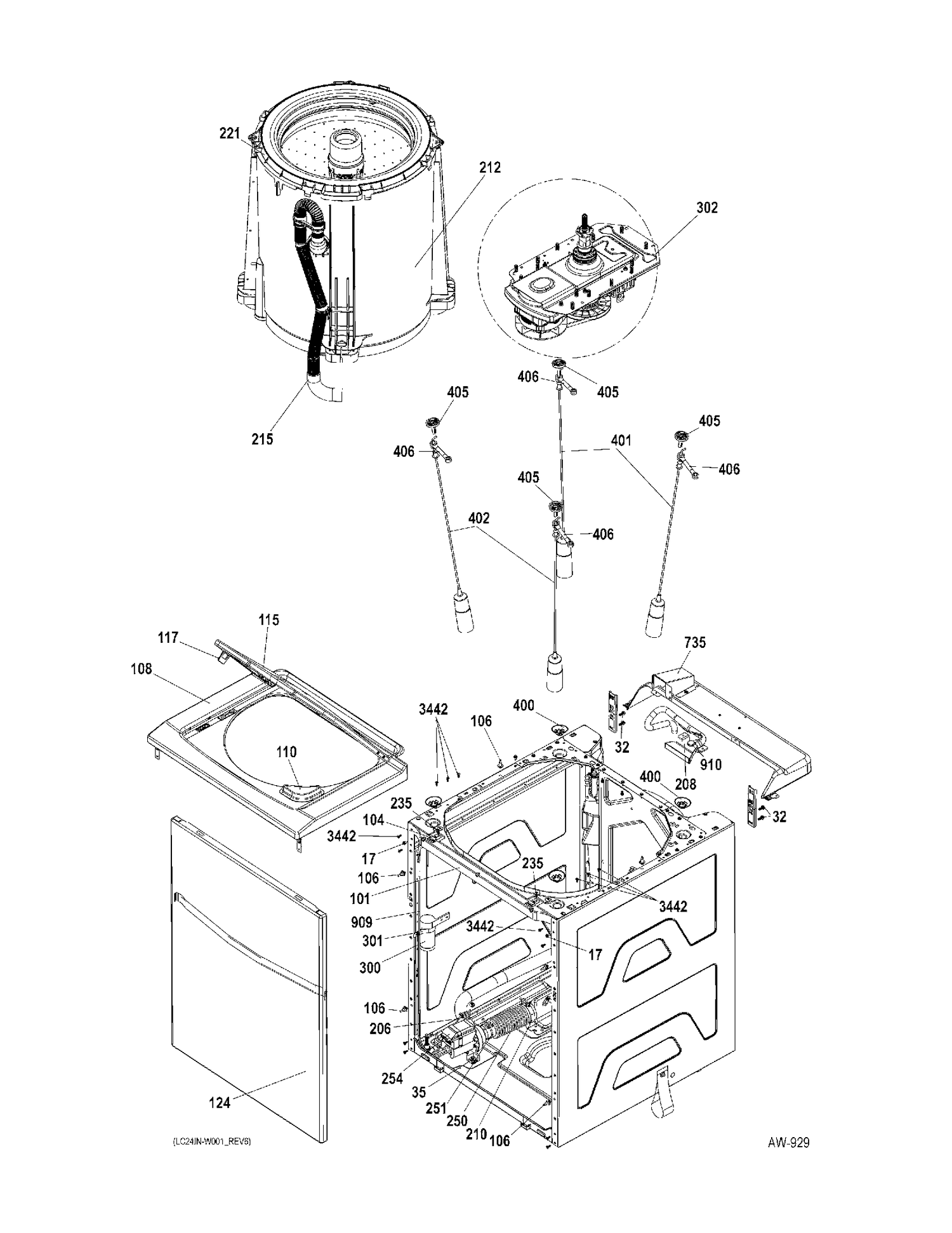 CABINET-SUSP Diagram and Parts List for GUAP240EM0WW  General Electric Washer