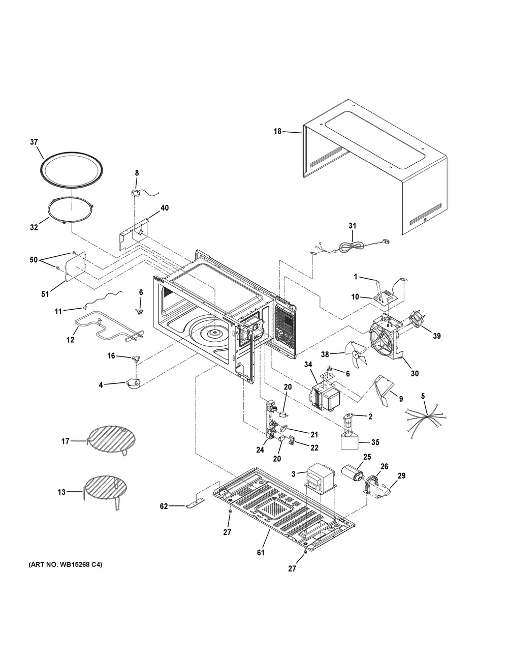 Oven Cavity Parts Diagram and Parts List for CEB1599EL1DS  General Electric Microwave