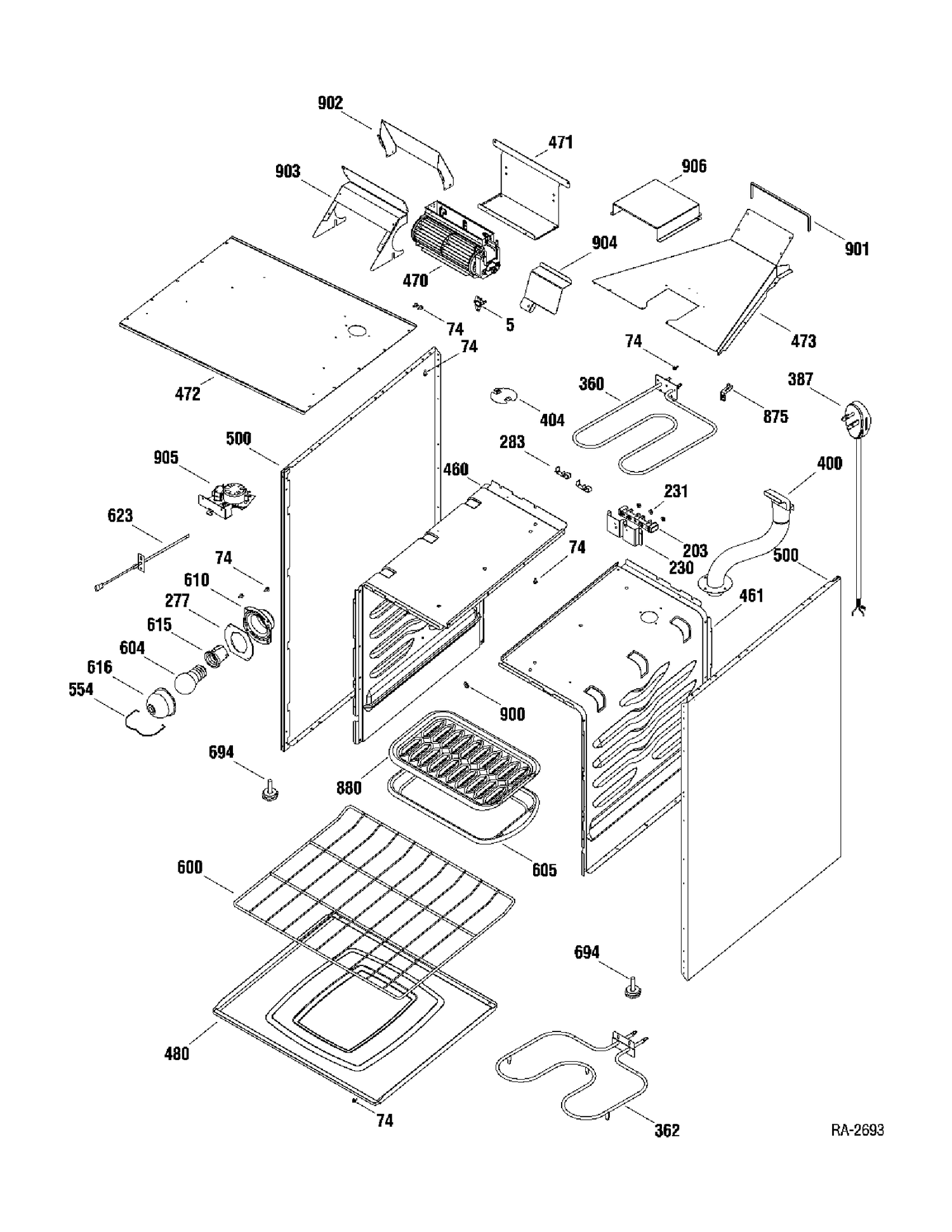 BODY PARTS Diagram and Parts List for JCAP760WM1WW  General Electric Range