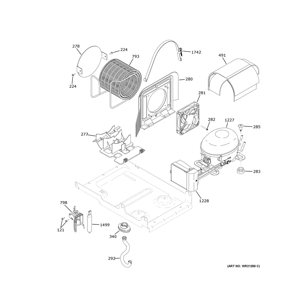 Machine Compartment Diagram and Parts List for CIC36RP2VDS1  General Electric Refrigerator