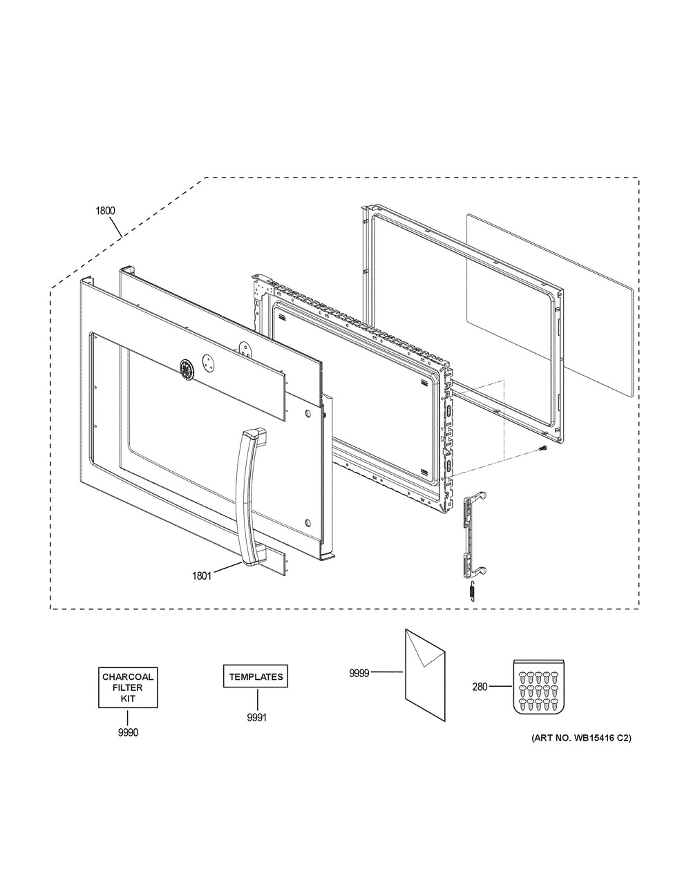 Door Parts Diagram and Parts List for JNM3163RJ4SS  General Electric Microwave