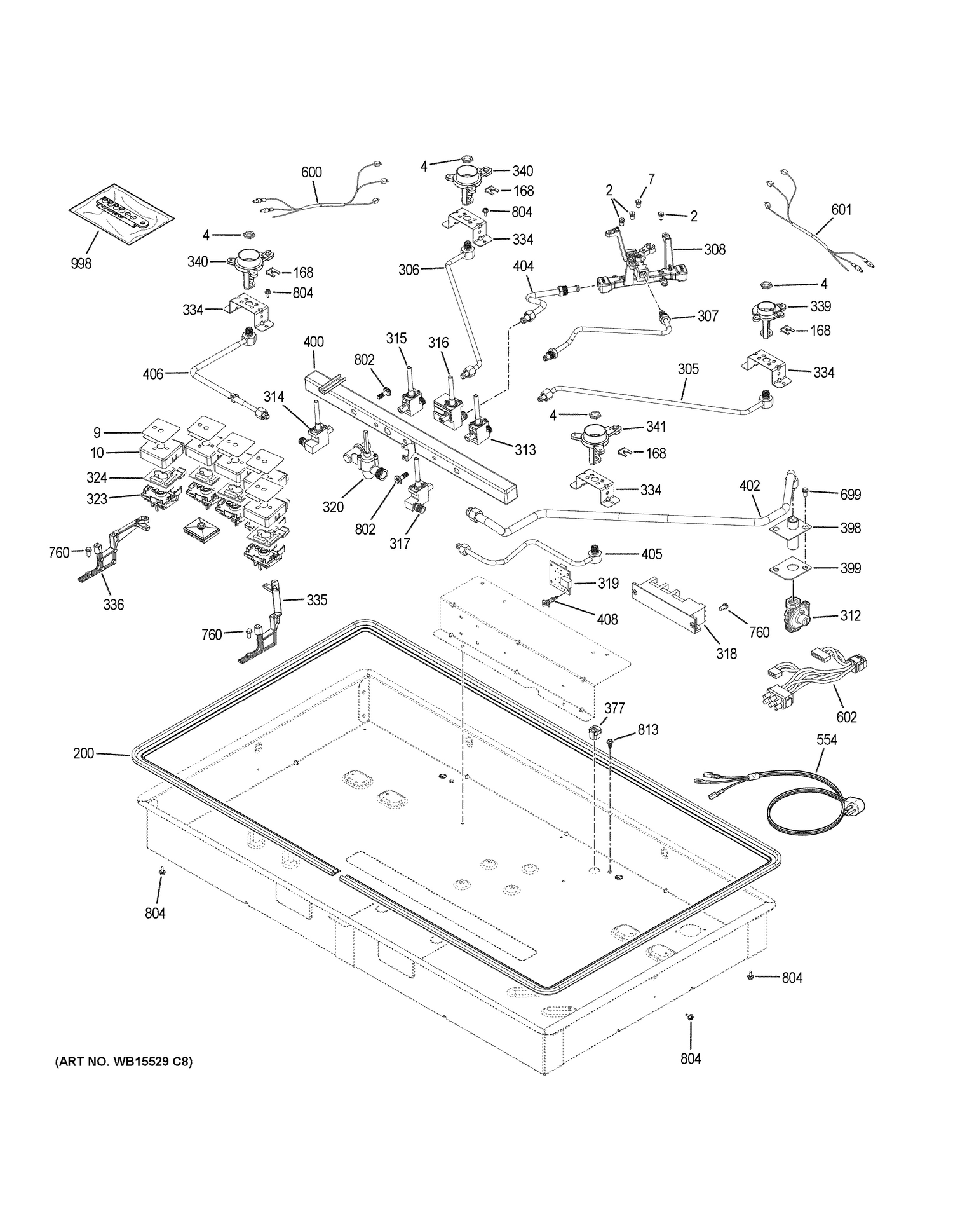 GAS & BURNER PARTS Diagram and Parts List for CGP9530SL1SS  General Electric Cooktop