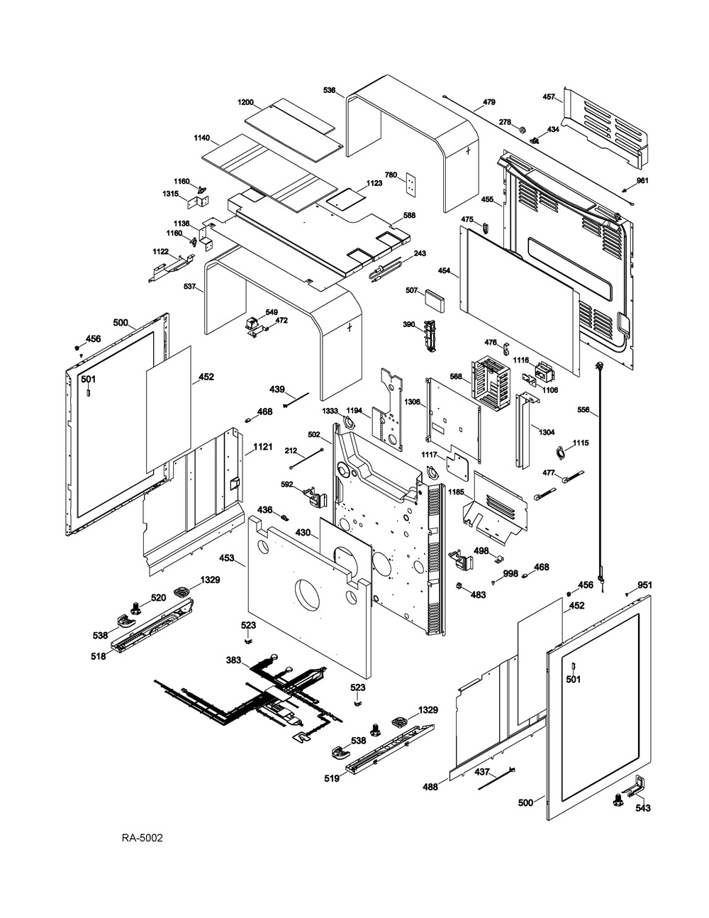 Cabinet Diagram and Parts List for ZBD8920PSS  General Electric Range