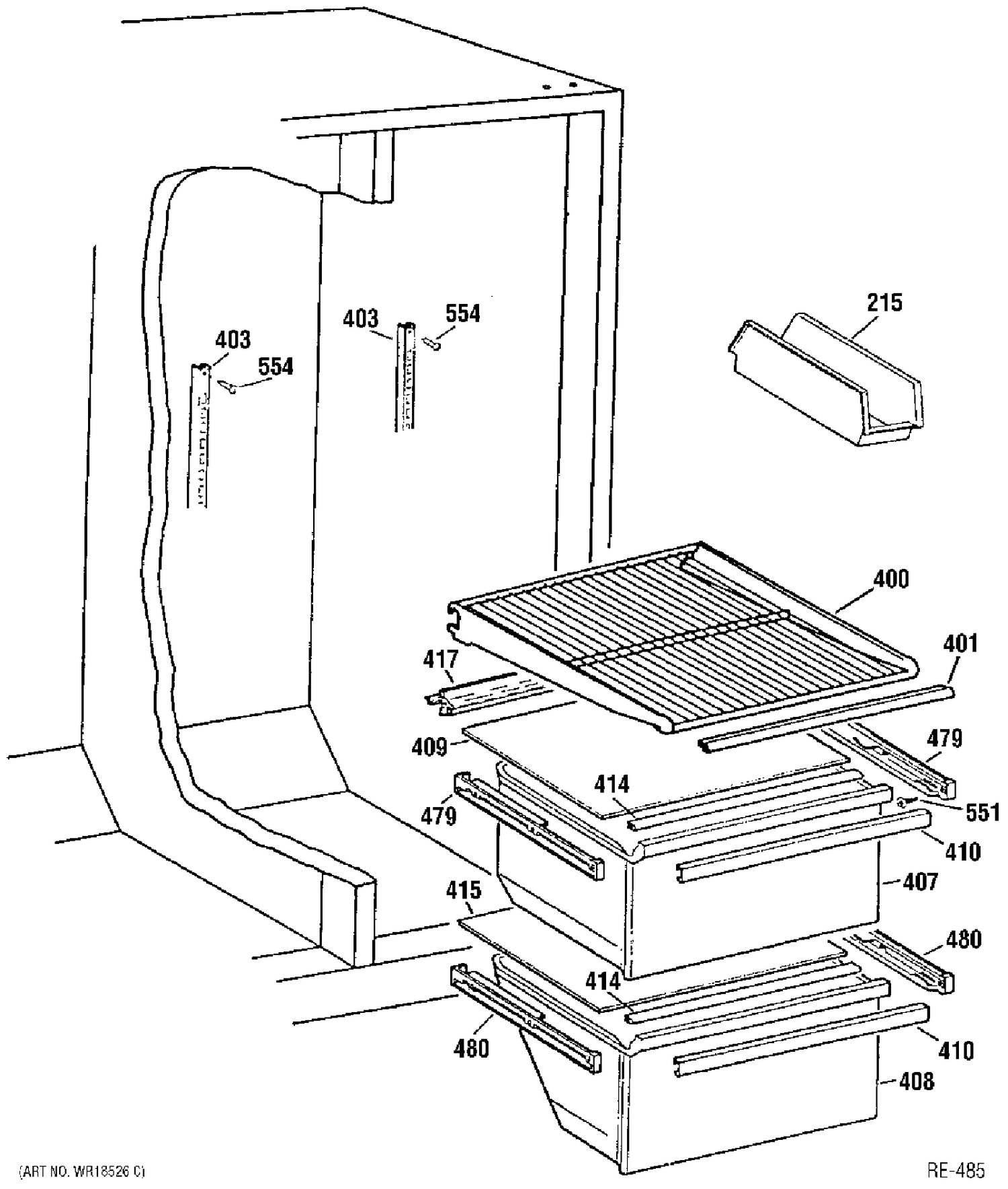 REFRIGERATOR SHELVES Diagram and Parts List for 39761-1  General Electric Refrigerator