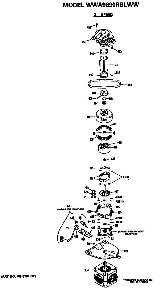 2 Speed Motor Diagram and Parts List for WWA9890RBLWW  General Electric Washer
