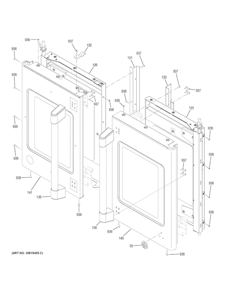 Doors Diagram and Parts List for CT9070SH1SS  General Electric Wall Oven