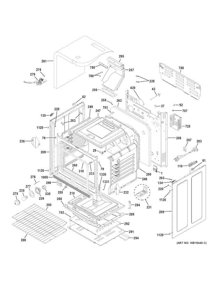 Body Parts Diagram and Parts List for JGB700DEJ2BB  General Electric Range
