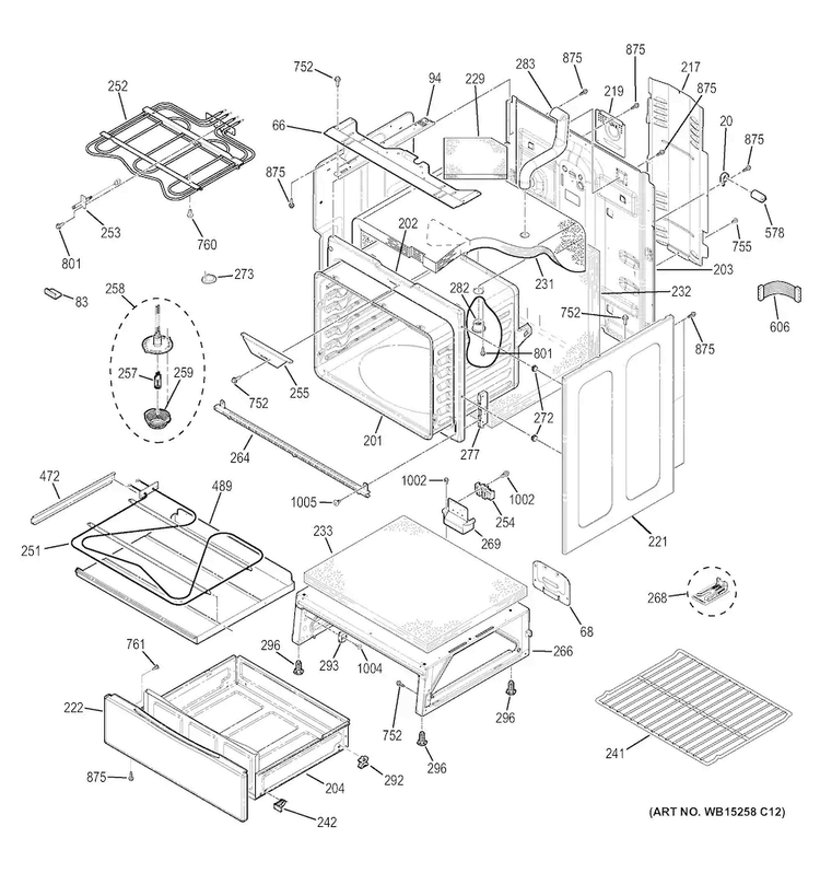 Body Parts Diagram and Parts List for JB750EJ1ES  General Electric Range