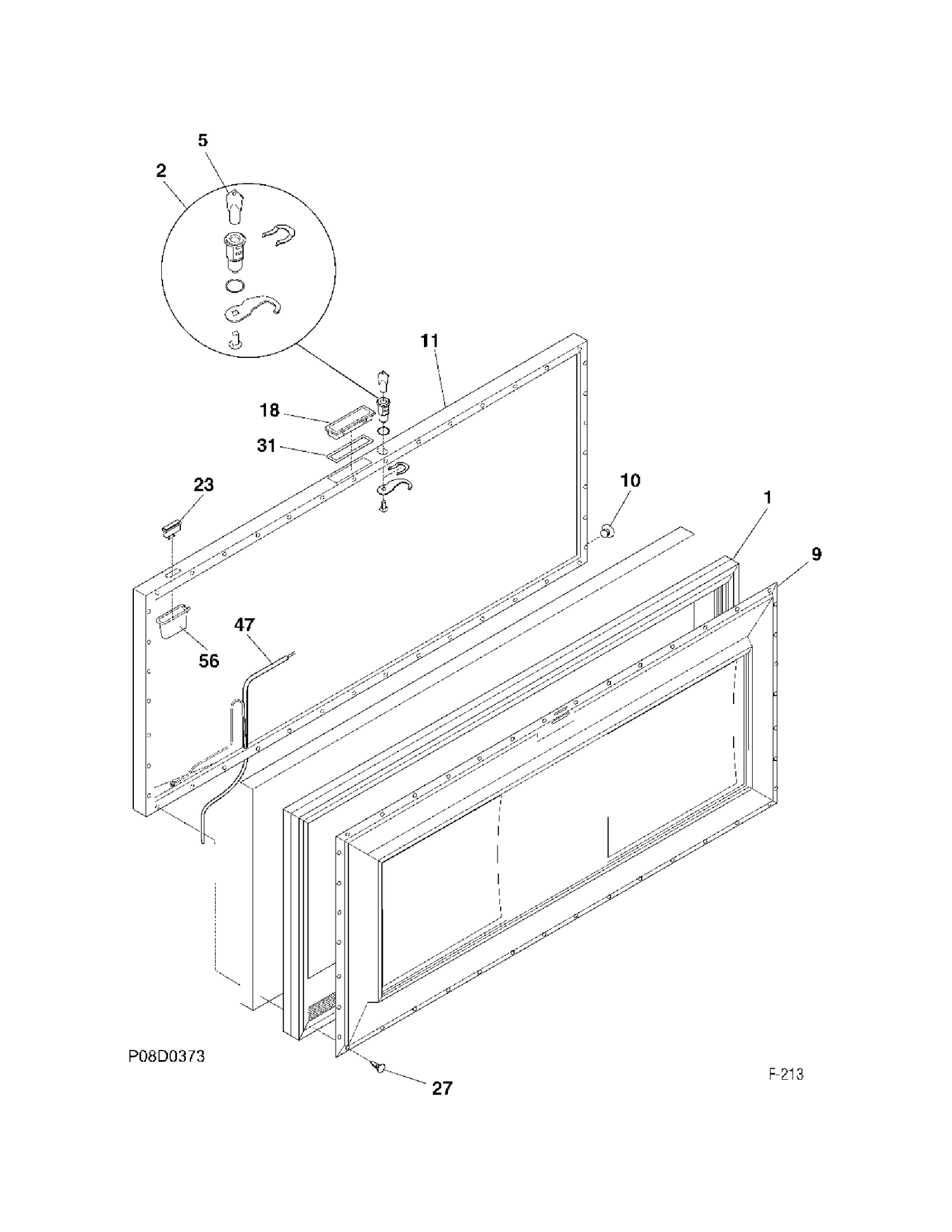 DOOR Diagram and Parts List for FCM7DMCWH  General Electric Freezer