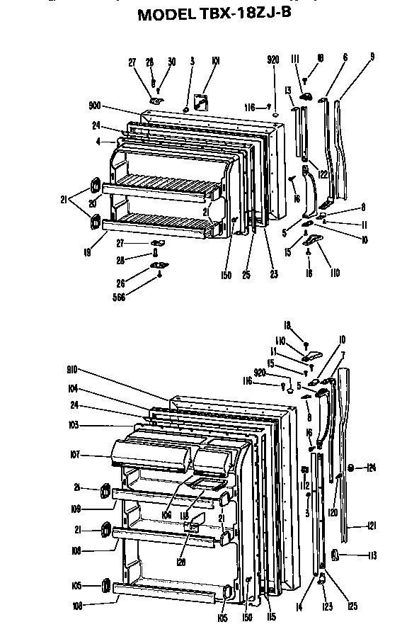 Doors Diagram and Parts List for TBX18ZJB  General Electric Refrigerator