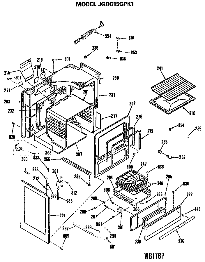 Main Body Diagram and Parts List for JGBC15GPK1  General Electric Range