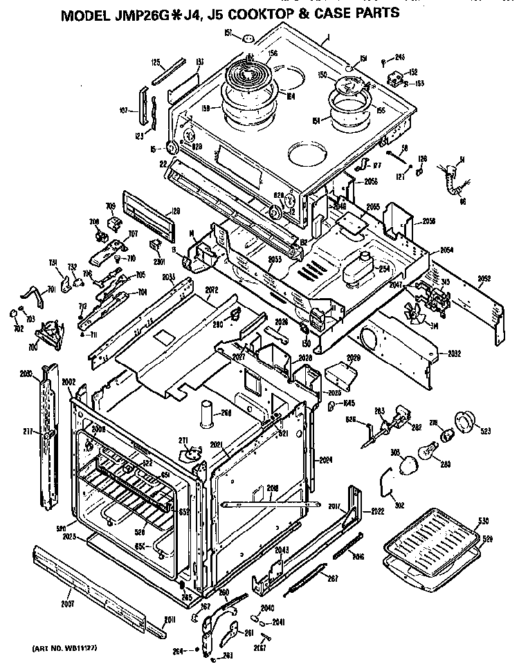 Body Diagram and Parts List for JMP26GJ5  General Electric Range