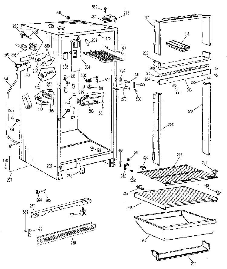 Cabinet Diagram and Parts List for TBF14SKD  General Electric Refrigerator
