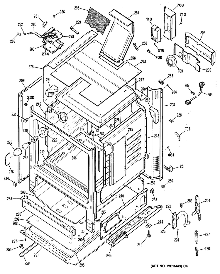 Lower Oven Diagram and Parts List for JKP36G*D2  General Electric Microwave Oven Combo