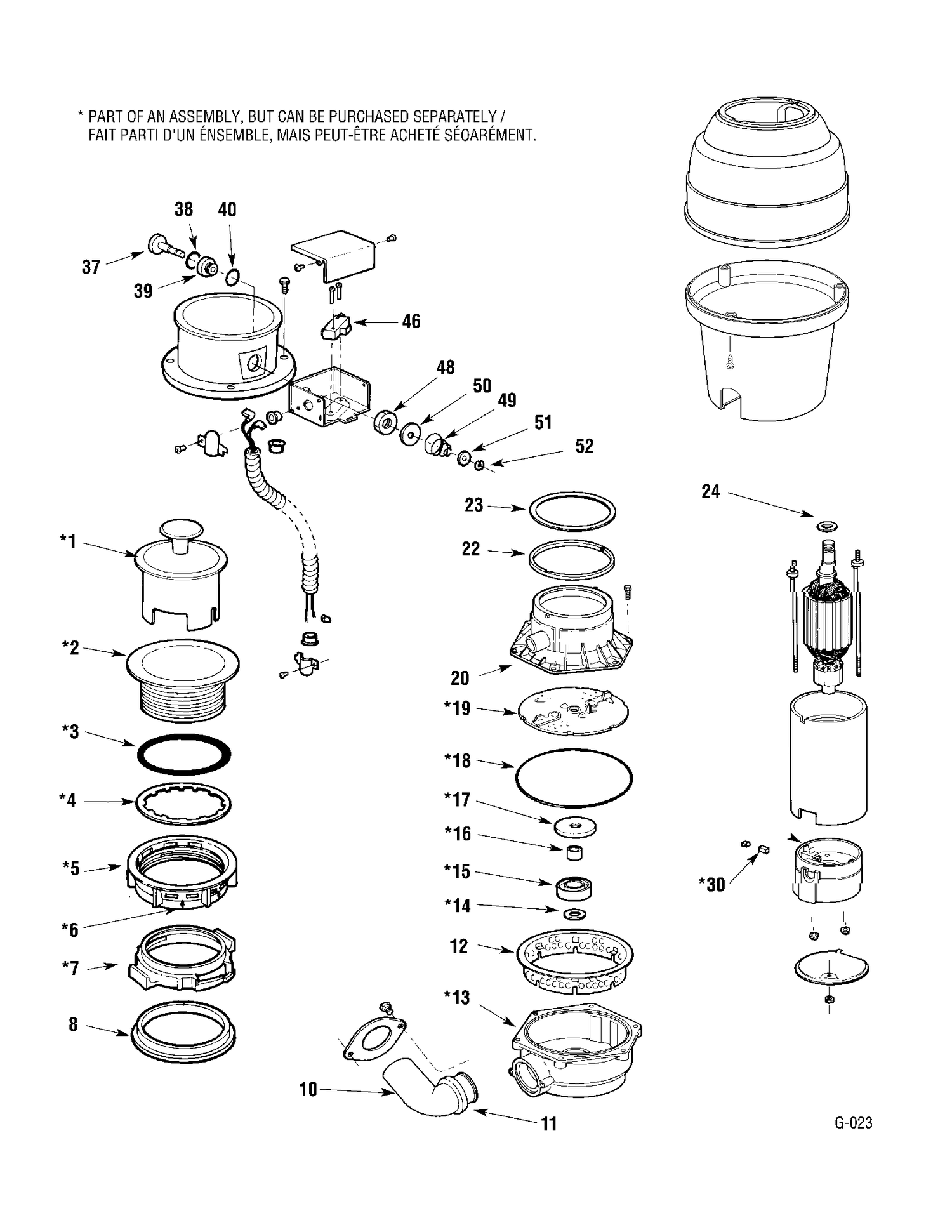 DISPOSER Diagram and Parts List for GFB762F-00  General Electric Food Waste Disposer