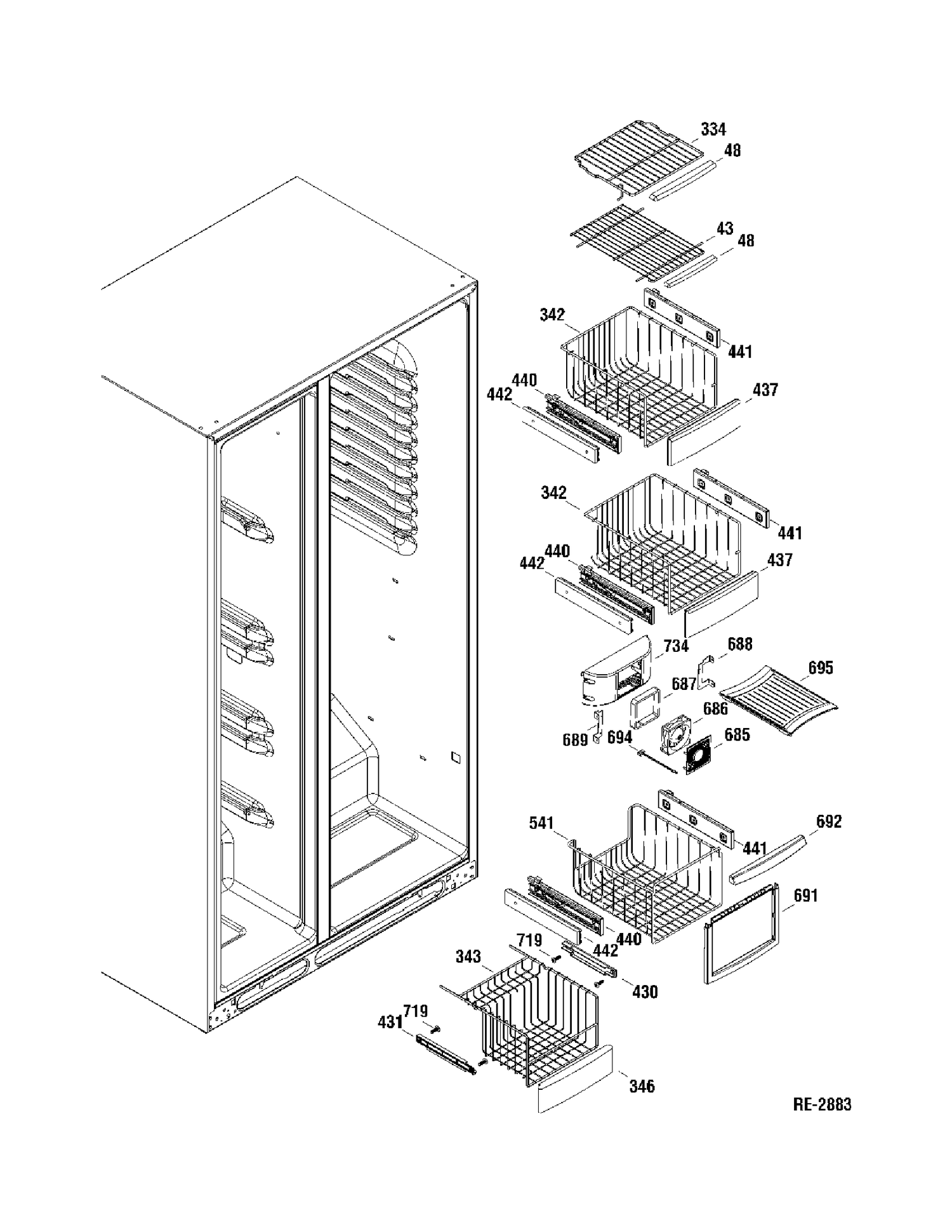 FREEZER SHELVES Diagram and Parts List for PSR26RSWASS  General Electric Refrigerator