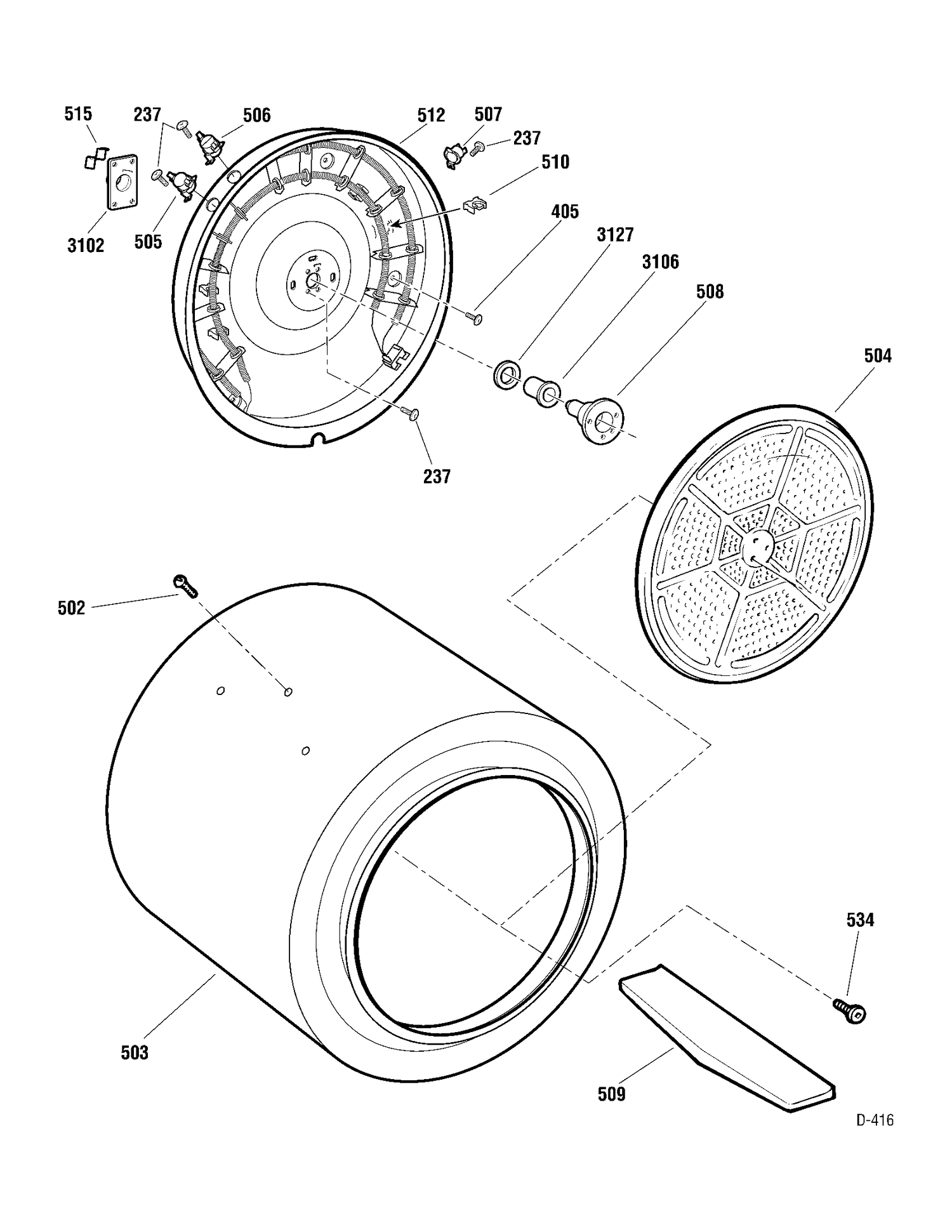 DRUM & HEATER Diagram and Parts List for PCVH565EH0GG  General Electric Dryer