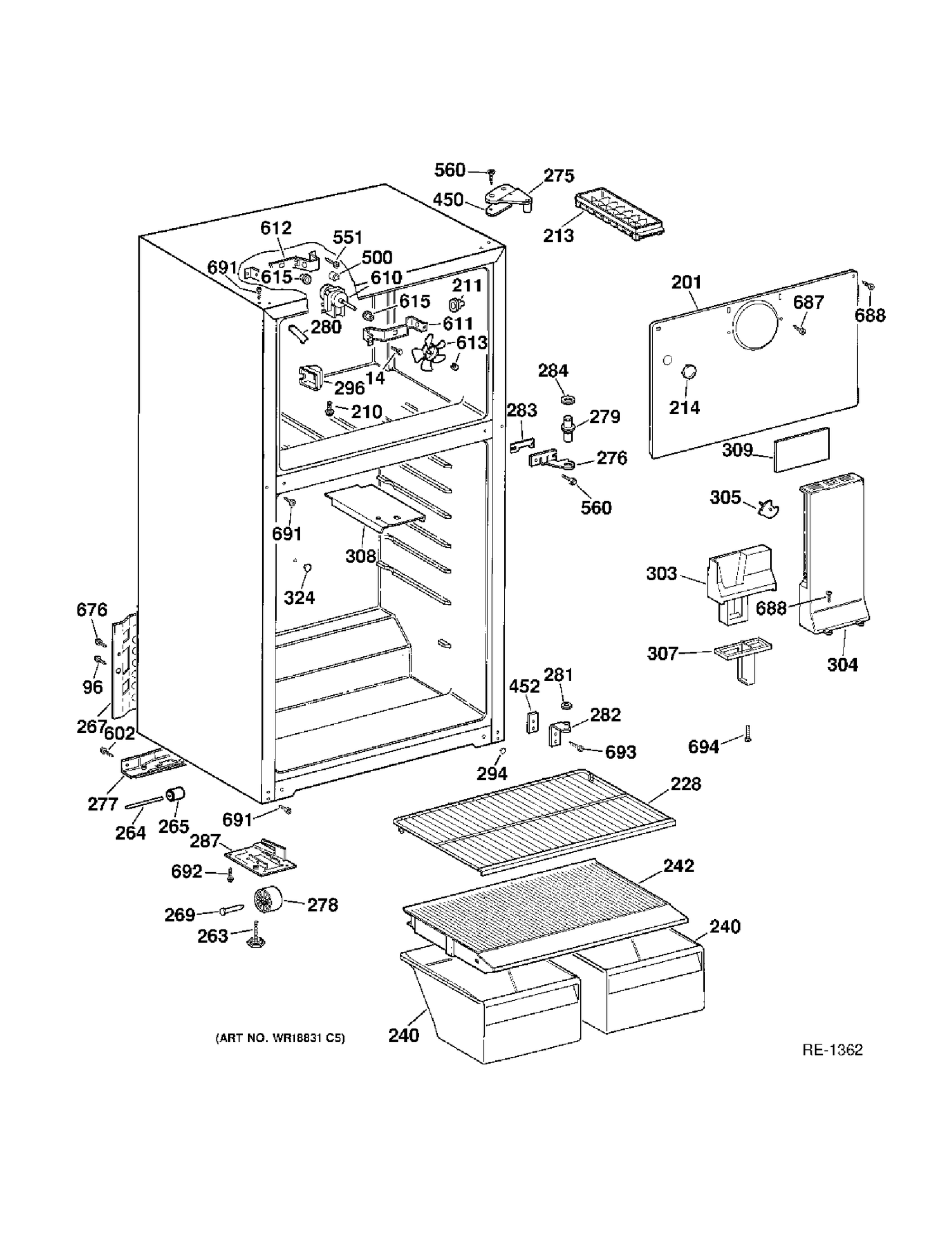 CABINET Diagram and Parts List for MTS18BBMDRWW  General Electric Refrigerator
