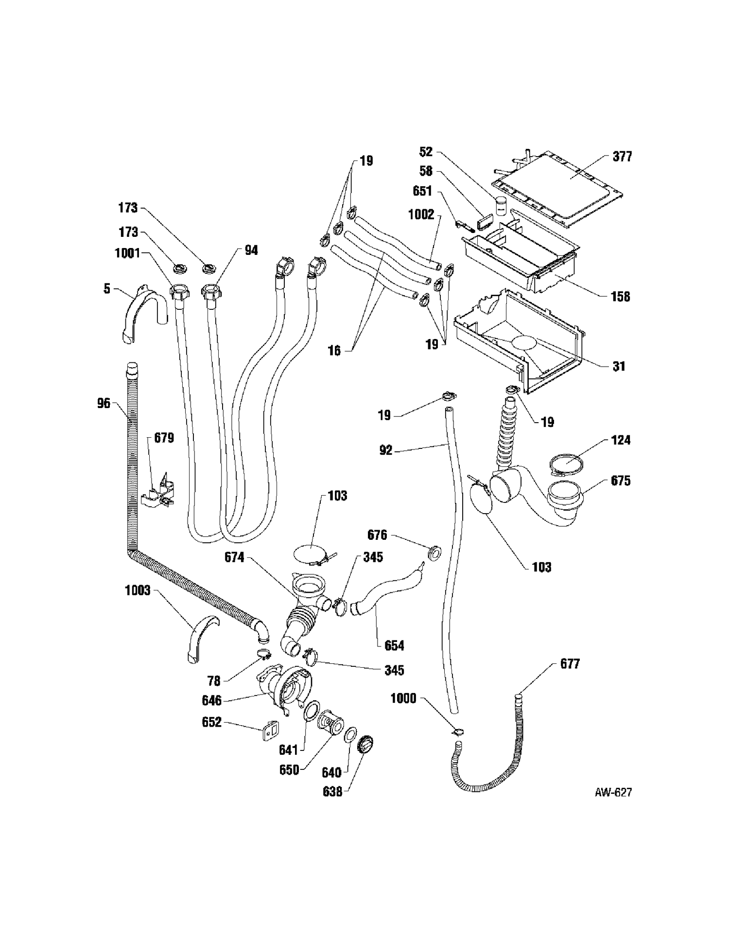 HOSES & TUBES Diagram and Parts List for MCCH6110H0WW  General Electric Washer