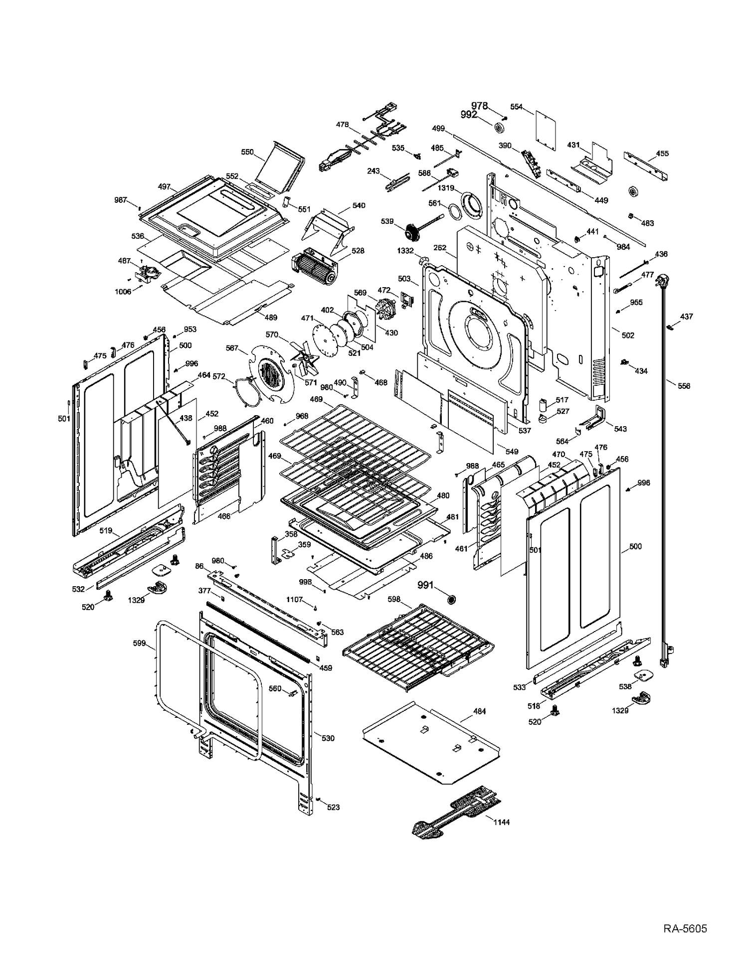BODY Diagram and Parts List for PCGS910SEF1SS  General Electric Range