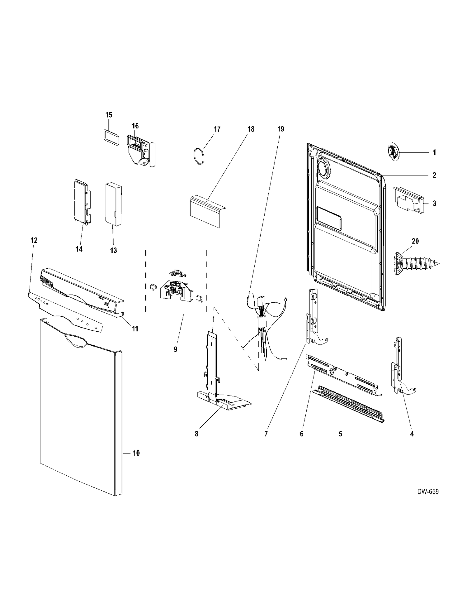 CONTROLS-DOOR Diagram and Parts List for GDWF760V02SS  General Electric Dishwasher