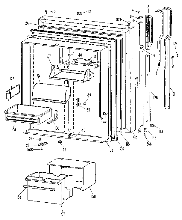 Fresh Food Door Diagram and Parts List for TBX25RLF  General Electric Refrigerator