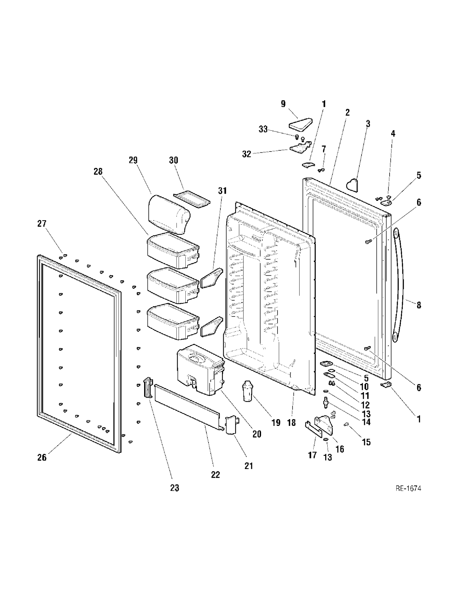 FF DOOR Diagram and Parts List for 3222-00R0S00-A  General Electric Refrigerator