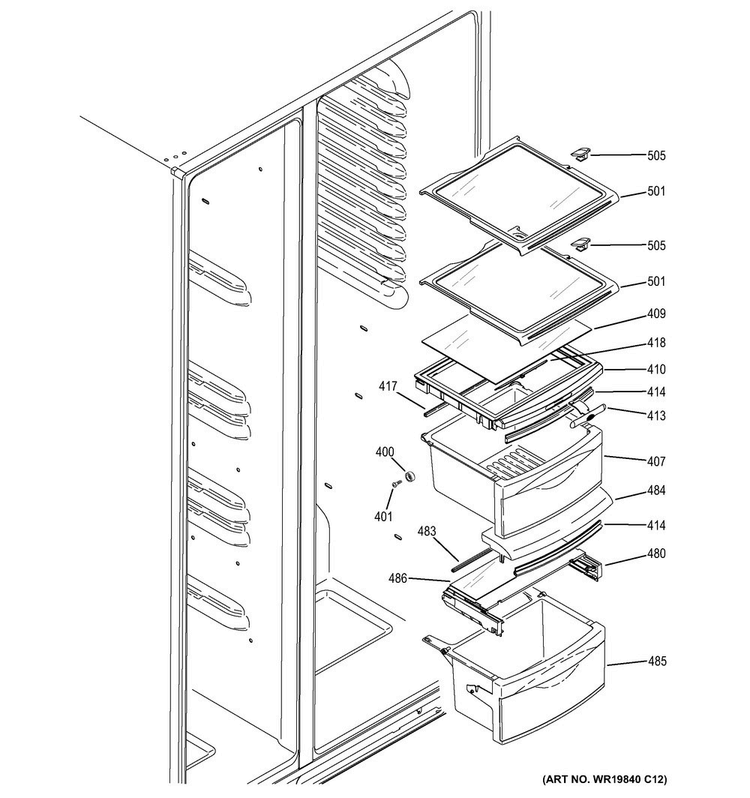 Fresh Food Shelves Diagram and Parts List for GSS25CSHECSS  General Electric Refrigerator