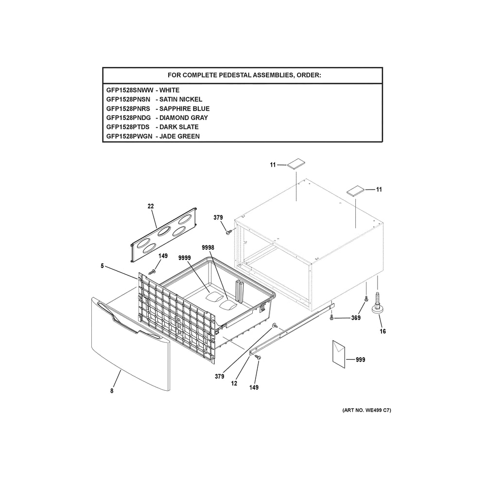 Pedestal Diagram and Parts List for GFP1528PW0GN  General Electric Laundry Accessories