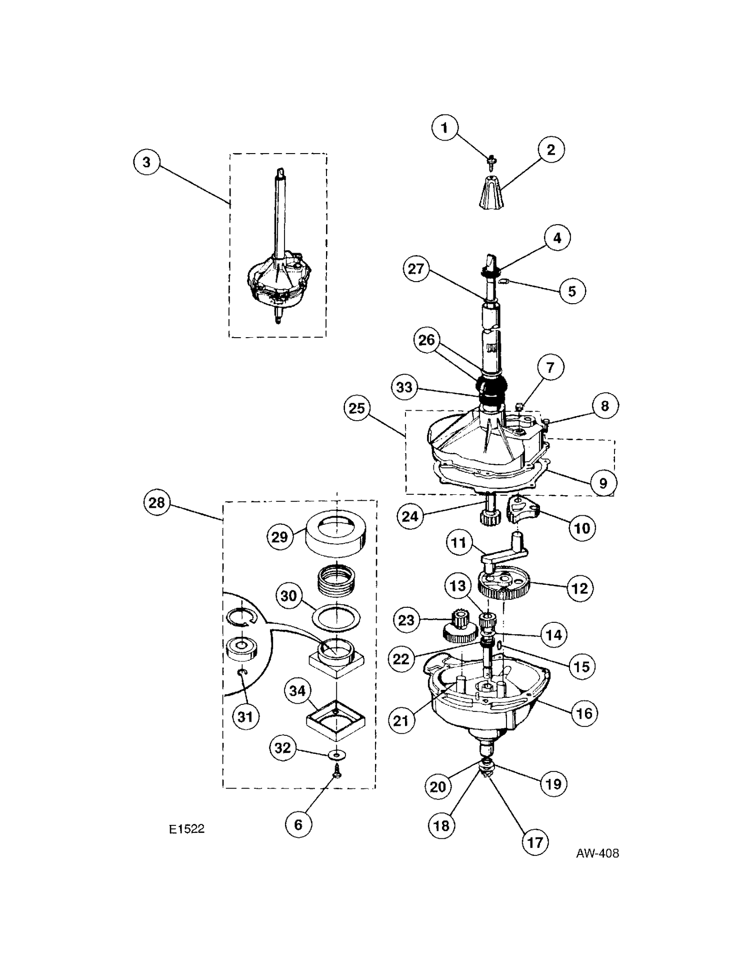 TRANSMISSION Diagram and Parts List for 51270-W1  General Electric Washer