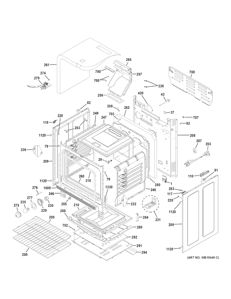 Body Parts Diagram and Parts List for JGB660SEJ2SS  General Electric Range