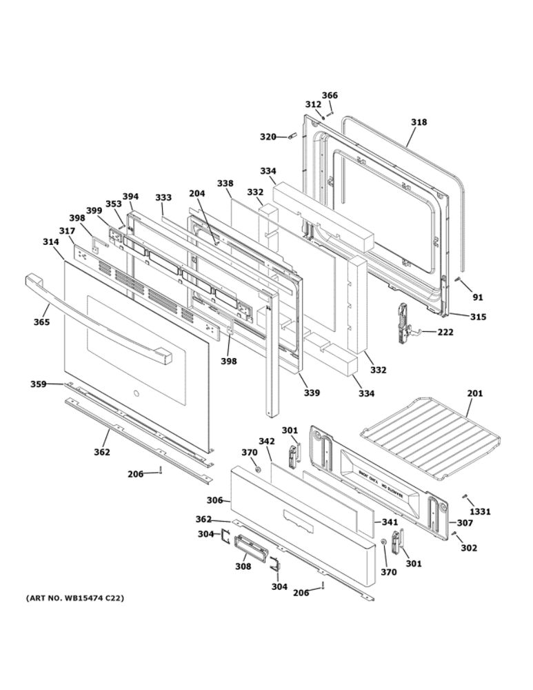 Door And Drawer Parts Diagram and Parts List for JGBS30DEK4WW  General Electric Range