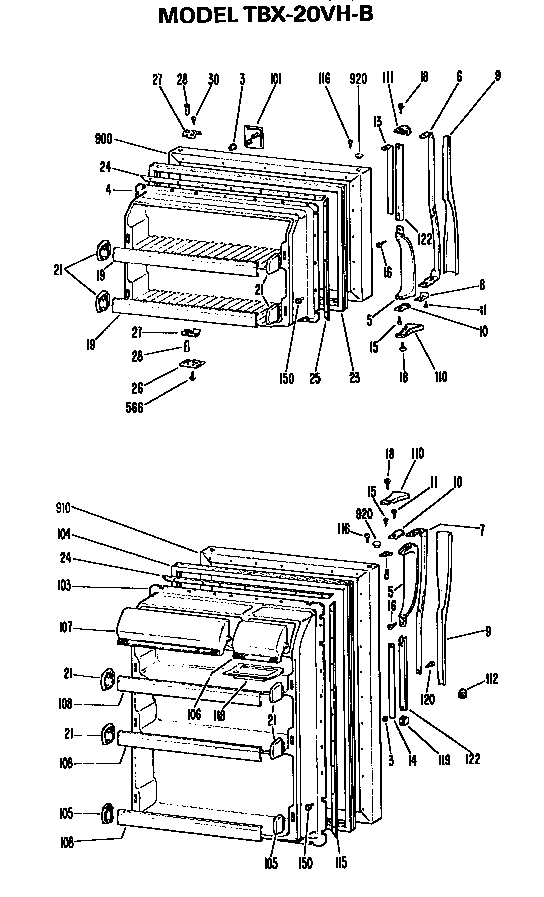 Doors Diagram and Parts List for TBX20VHB  General Electric Refrigerator