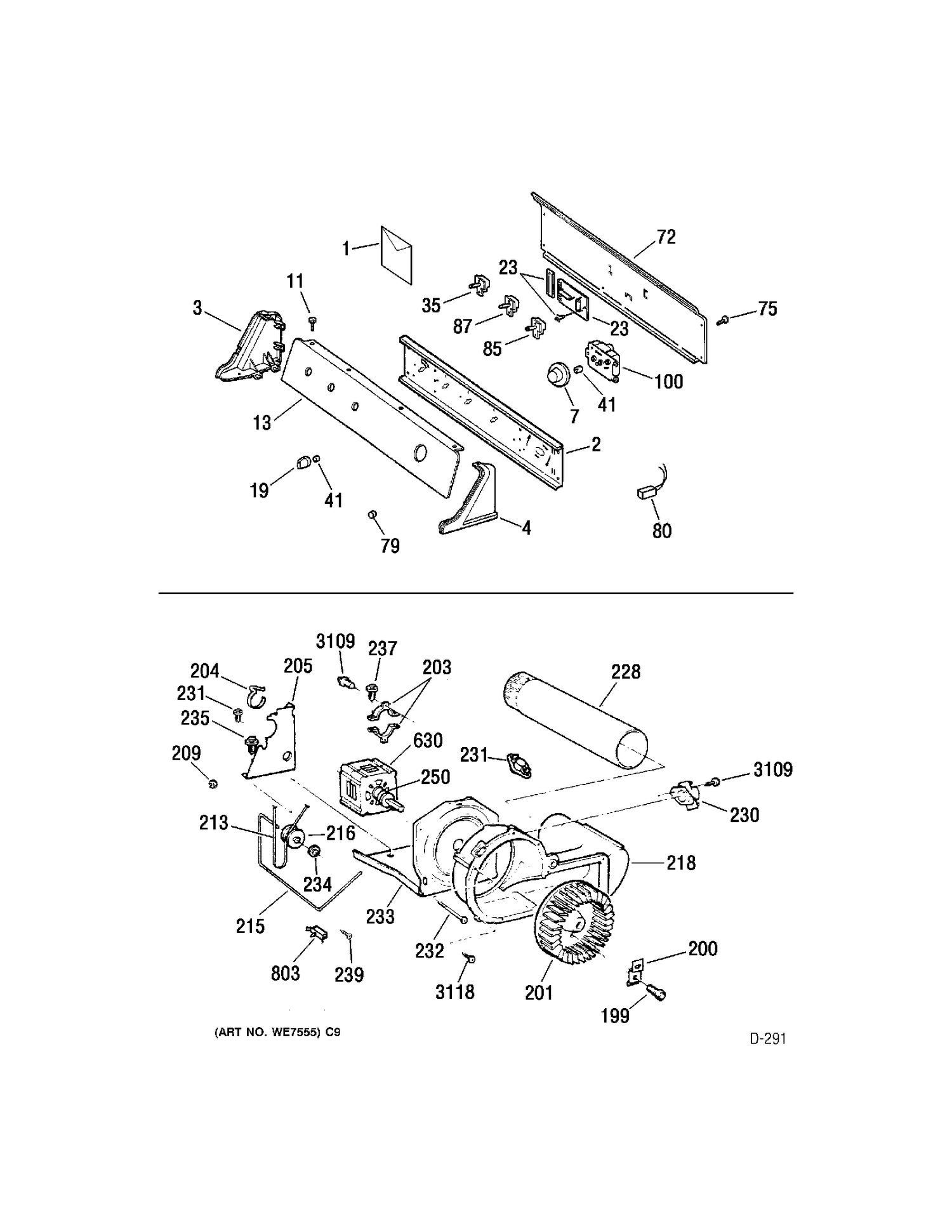 CONTROL Diagram and Parts List for UPSR513EA0WW  General Electric Dryer