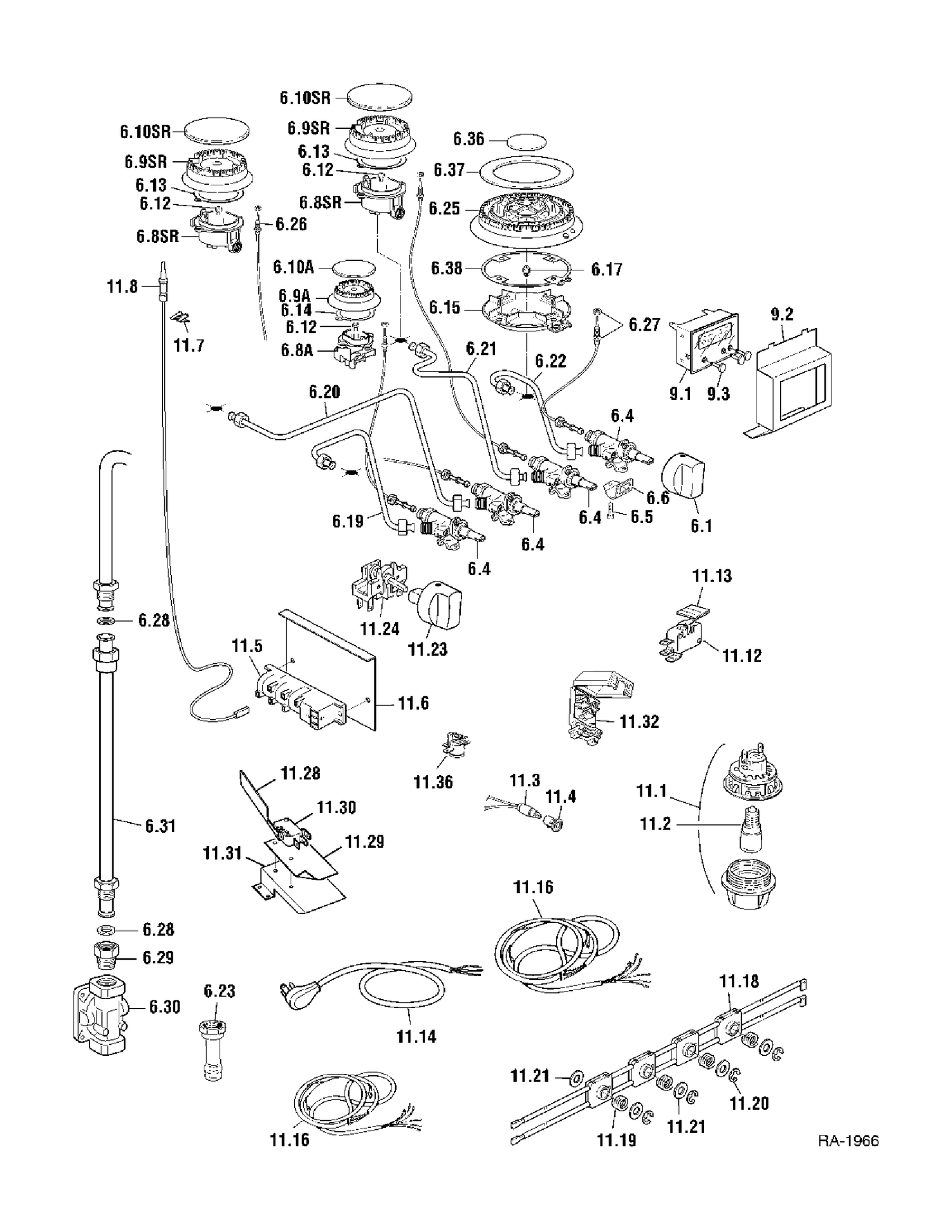 GAS PARTS Diagram and Parts List for CFSGG24K1SS  General Electric Range