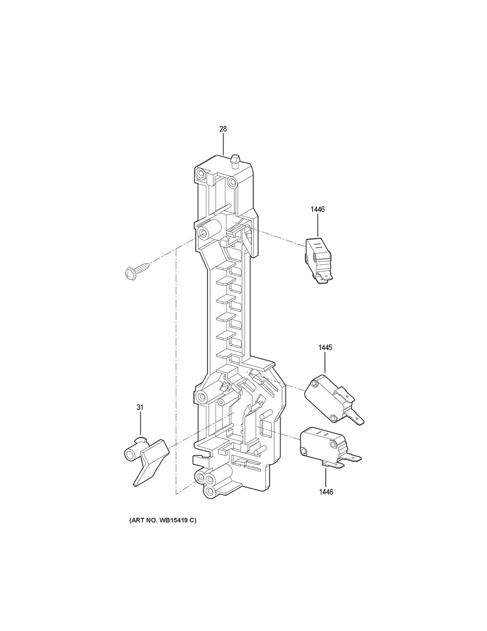 Latch Board Parts Diagram and Parts List for JNM3163DJ3BB  General Electric Microwave