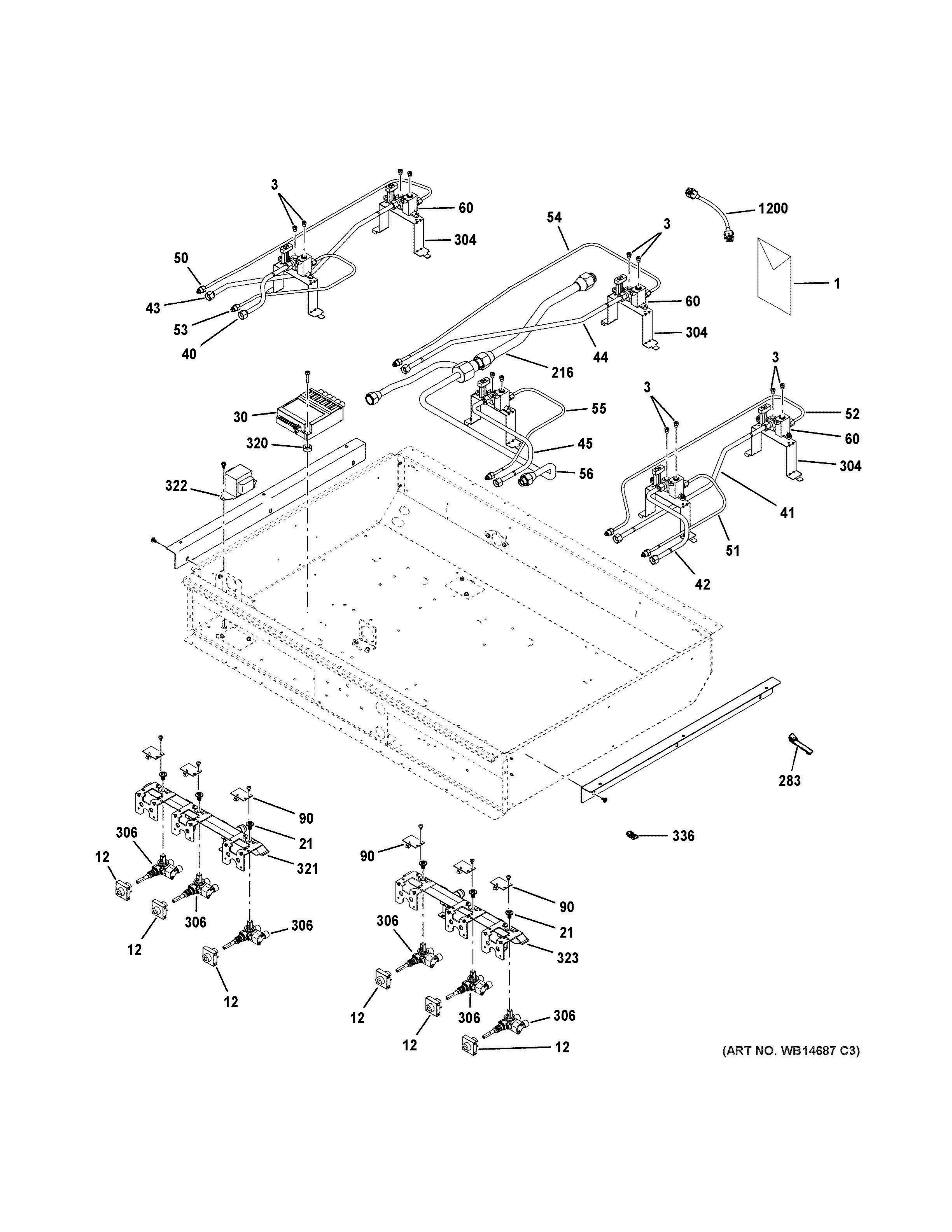 GAS BURNER PARTS Diagram and Parts List for ZDP366NP7SS  General Electric Range