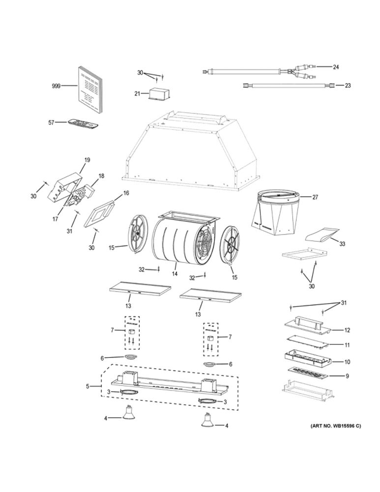 Range Hood Diagram and Parts List for UVC7300SL2SS  General Electric Range Hood