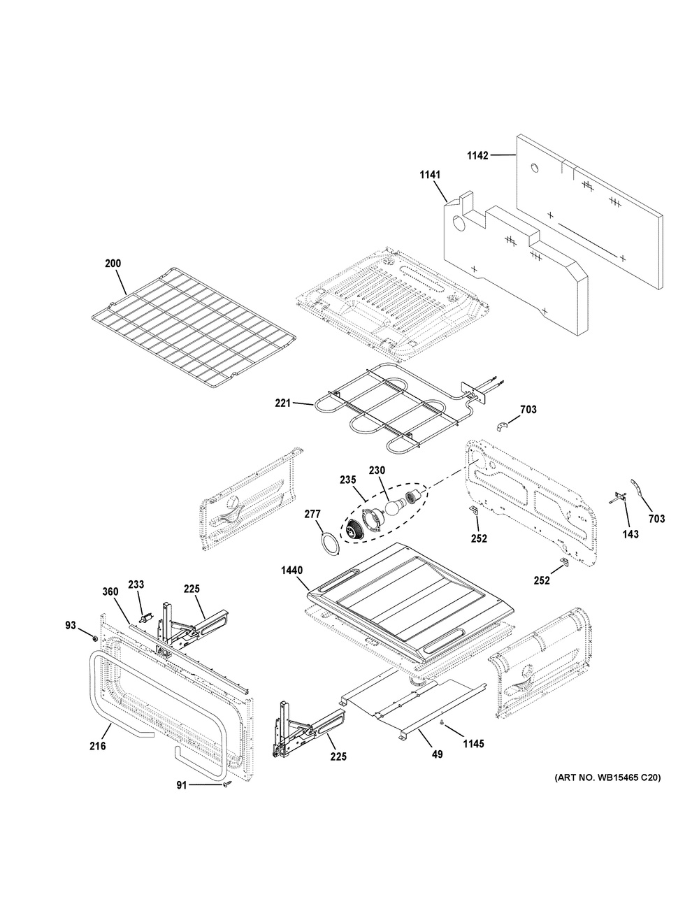 Upper Oven Diagram and Parts List for JGBS86SP3SS  General Electric Range