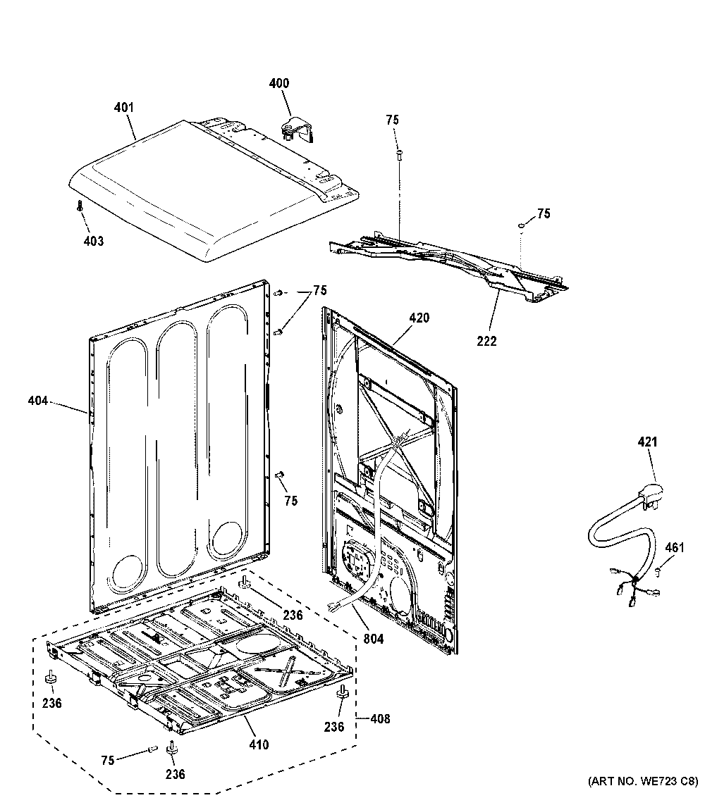 Cabinet And Top Panel Diagram and Parts List for PTD60GBSR1WS  General Electric Dryer
